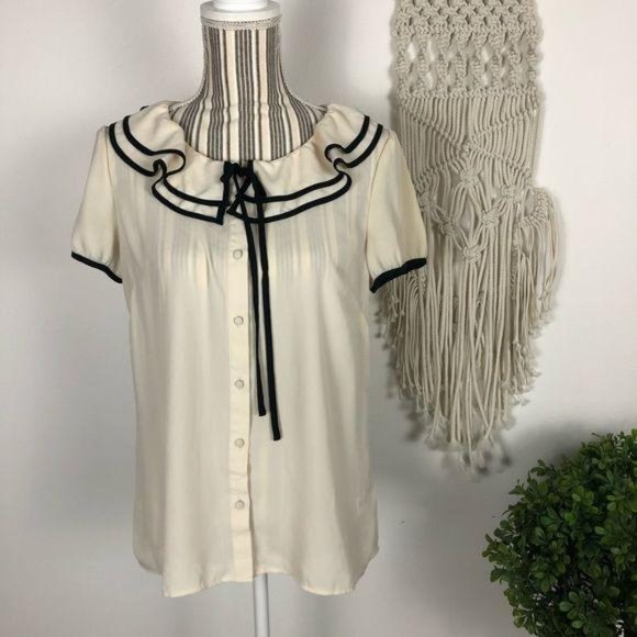 3/$25 Forever21 cream/black trim blouse Large - Picture 1 of 5